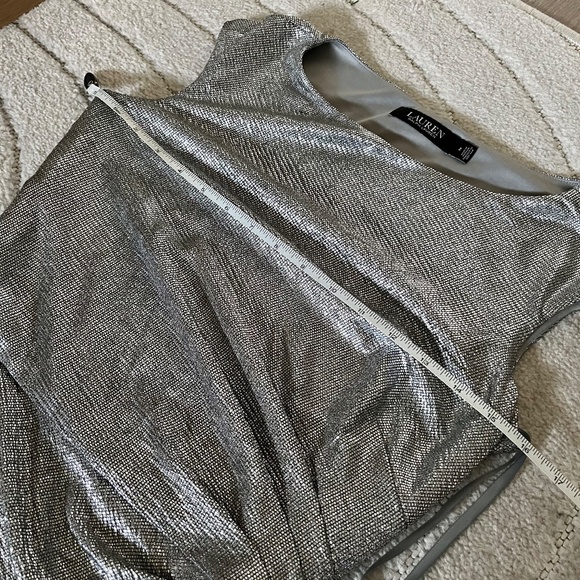 Lauren Ralph Lauren Silver Metallic Boat Neck Formal Evening Gown Size 2 ALTERED - Picture 8 of 9